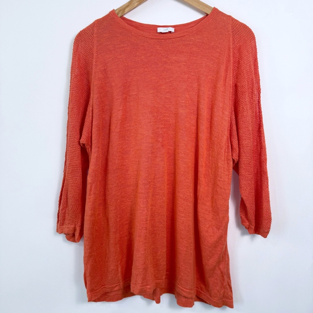 J Jill‎ Linen Blend Top Size 2X Orange Cut Out Sleeves Lightweight Breathable